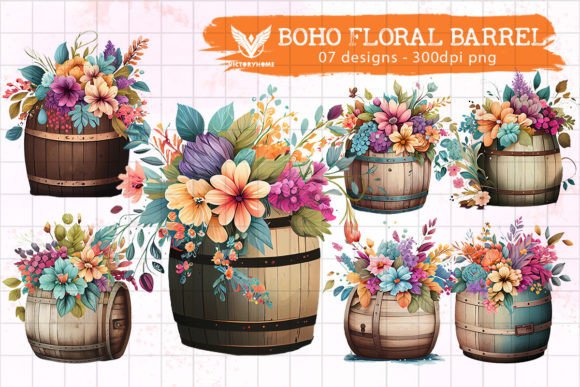 Download Boho Floral Barrel Watercolor Clipart - Premium Resources