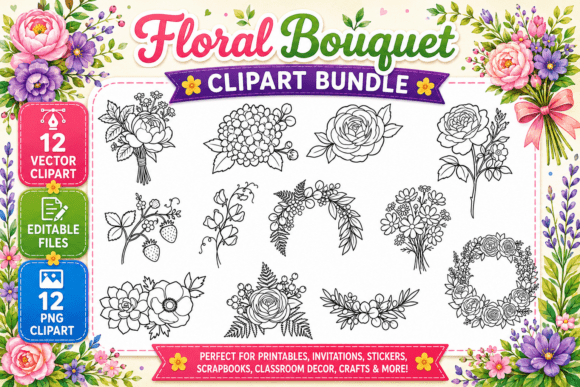 Download Floral Bouquet Coloring Clipart PNG - Premium Resources