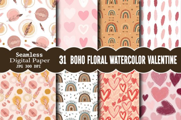 Download Boho Floral Watercolor Valentine Pattern - Boho floral watercolor Collection