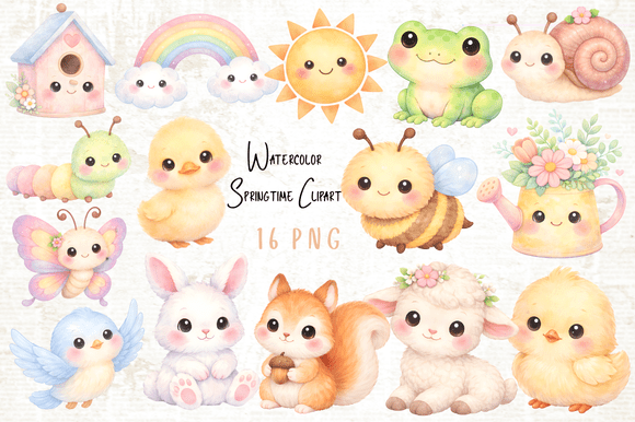 Download Watercolor Springtime Clipart PNG - Premium Bundle